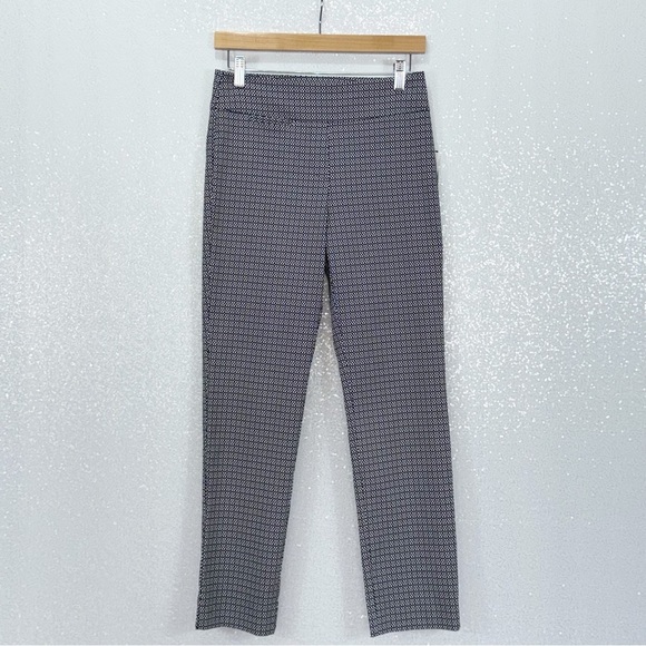 IMNYC Isaac Mizrahi Slimming Stretch Ankle Pants S/P Black White Geometric Print - Picture 2 of 11